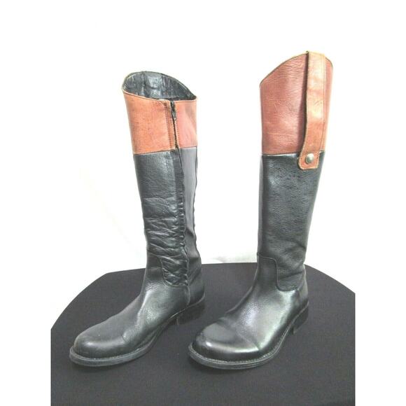 Steve Madden Rogerrr Black Brown Leather Zip Knee High Riding Boots Sz 6.5 M - Picture 3 of 11